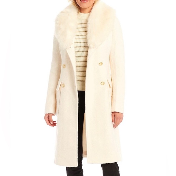 Guess Double Breasted Faux Fur Shawl Collar Long Sleeve Boucle Wool Blend Walk… - Picture 3 of 3